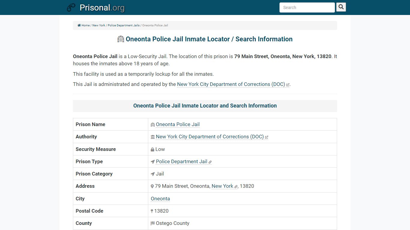 Oneonta Police Jail-Inmate Locator/Search Info, Phone, Fax, Email ...